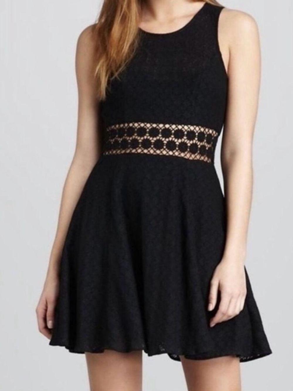 Free People Black ‘Daisy’ Sleeveless Fit & Flare Crochet Lace Mini Dress Size 6 - Picture 4 of 16